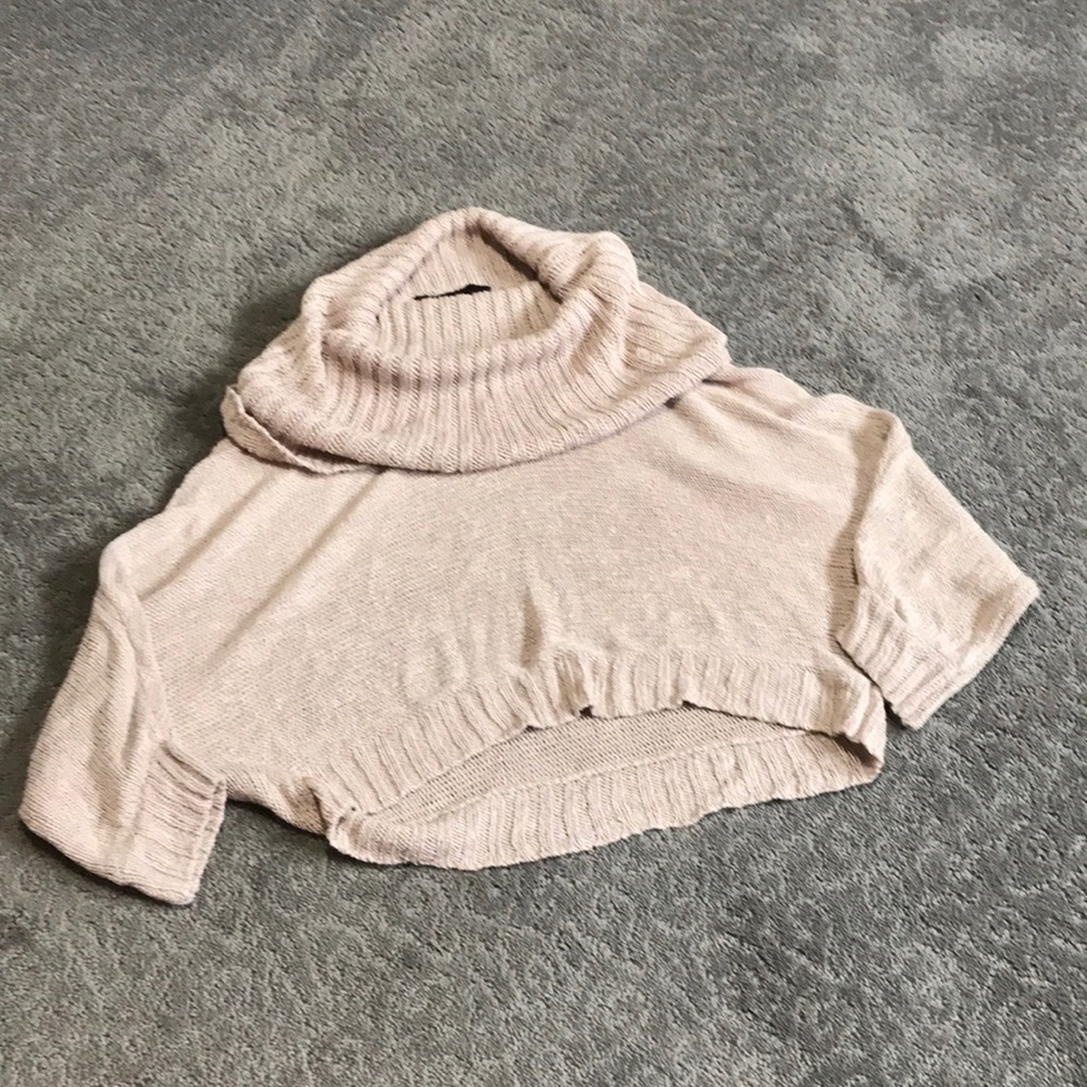 Tan off shoulder cropped sweater